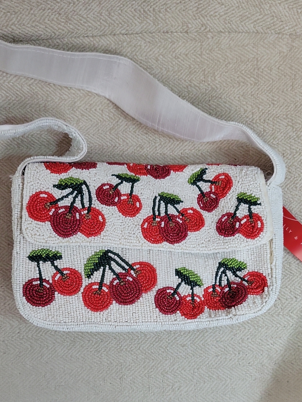 Kelly & Katie Cherry Beaded Shoulder Bag White Red Summer Retro